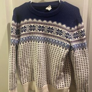 Navy and White Patterned Crew Neck Sweater